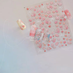 Peach Blossom Gradual Pink Petal Flower Line Bowknot Hot Stamping Halo Dyeing Delicate Adhesive Nail Art Sticker Manicure Decals (ONLINE ORDER ONLY)