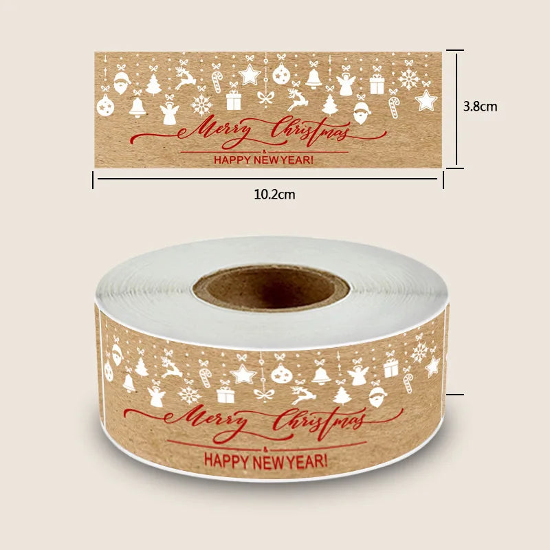 150pcs/roll Merry Christmas Stickers Kraft Paper Christmas Gift Packaging Labels For Envelopes Cards Gift Baking Decoration (ONLINE ORDER ONLY)