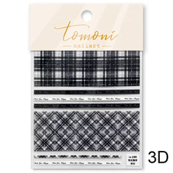 French Style Geometric Black White Square Grid Rhombus Stripe 3D Self Adhesive Nail Art Stickers Shiny Rhinestone Manicure Decal (ONLINE ORDER ONLY)