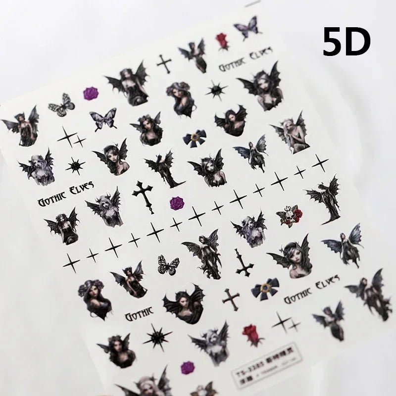 Cat Eye Halloween Terror Spider Cross Rose Love Heart Flower Snake Web Candy Bunny Thrilling Nail Art Stickers Manicure Decals (Online Order Only)