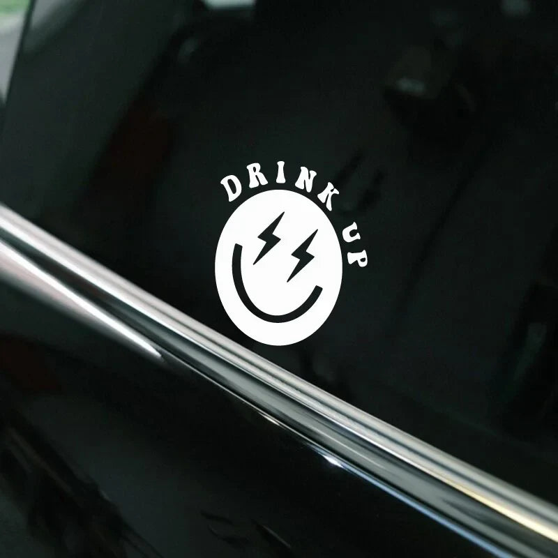 “DRINK UP” Smile face Stickers,High quality sticker for cars trucks motorcycles &laptops! (ONLINE ORDER ONLY)