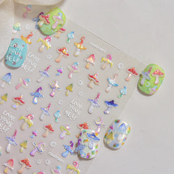 Cute Colored Mushrooms Water Bubbles Umbrella-shaped Plant Various Shapes Fungi Lovely Adhesive Nail Art Stickers Manicure Decal (ONLINE ORDER ONLY)