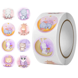 100-500Pcs 8 Design Anime Animal Round Stickers Cartoon Elephant Hippo Owl Rabbit Stationery Sticker Decal Kid Toys Gift (Online Order Only)