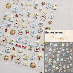 Cute Pet Creamy Rabbit Bear Dog Ribbon Bowknot Lamb Red Painted Heartbeat Flowers Adhesive Nail Art Stickers 3D Manicure Decals (Online Order Only)