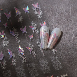 Butterfly Flower Hollow Out Lace Delicate Floral Print Shiny Cloth Block Insect Self Adhesive Nail Art Stickers Manicure Decals (Online Order Only)