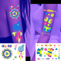 1pc Bohemia Fluorescent Sticker Luminous Temporary Tattoos Stickers UV Glow Fluorescent Tattoo Waterproof For Body Art Decals *& (Online Order Only)