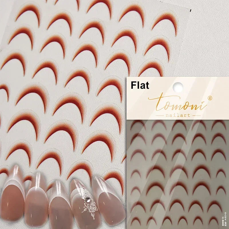 Chic Halo Dyeing Zebra Stripes Tender Black White Line Design Crescent Moon Arc Adhesive Nail Art Sticker Relief Manicure Decals (Online Order Only)