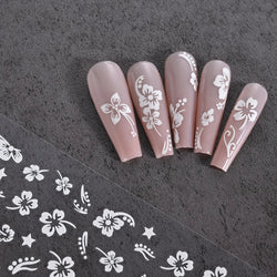 5/8Pcs 3D Hawaiian Flowers Nail Art Stickers Summer Decors with Tropical Leaves Slider Vibrant Pink & White Flowers for Parties* (ONLINE ORDER ONLY)
