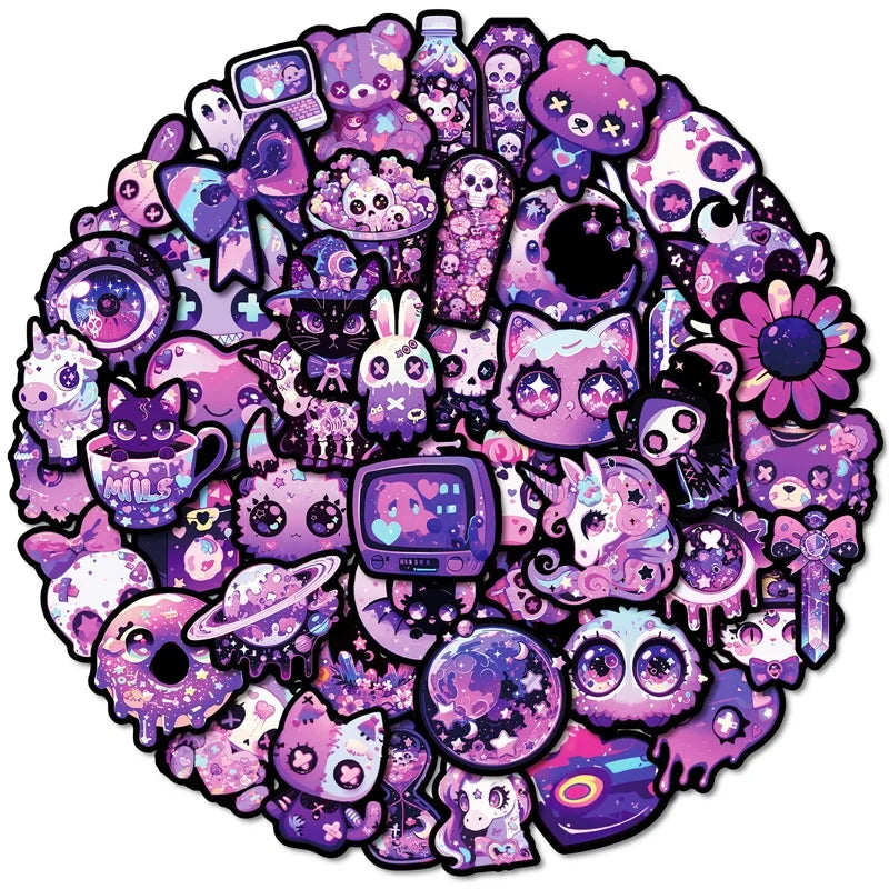 10/30/50PCS Kawaii Purple Animal Sticky PVC Sticker Aesthetic Stationery DIY Decoration Scrapbooking School Supplies for Kids (ONLINE ORDER ONLY)