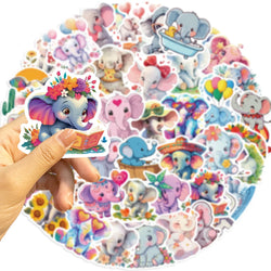 50pcs Elephant Stickers Pack Cute Animal Stickers Kawaii Stickers for Water Bottles Laptop Luggage Cartoon Waterproof Sticker (Online Order Only)