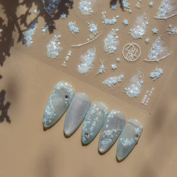 Hazy Feeling Bluestar-Amsonia Hubristic Blue Star Flower Floral Print 5D Soft Embossed Adhesive Nail Art Sticker Manicure Decals (ONLINE ORDER ONLY)