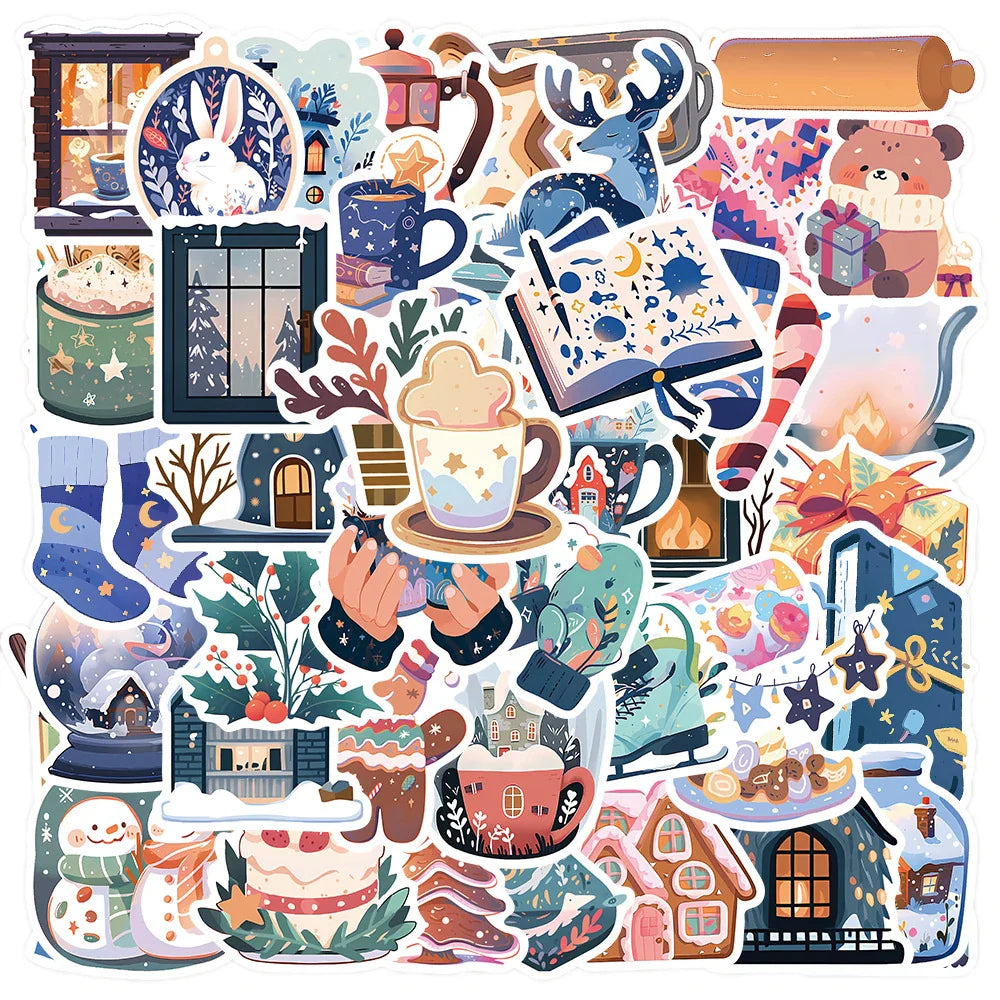 10/30/50PCS Cartoon Winter Christmas Graffiti Stickers Decals DIY Phone Scrapbook Luggage Helmet Kid Toy Cute Waterproof Sticker (ONLINE ORDER ONLY)