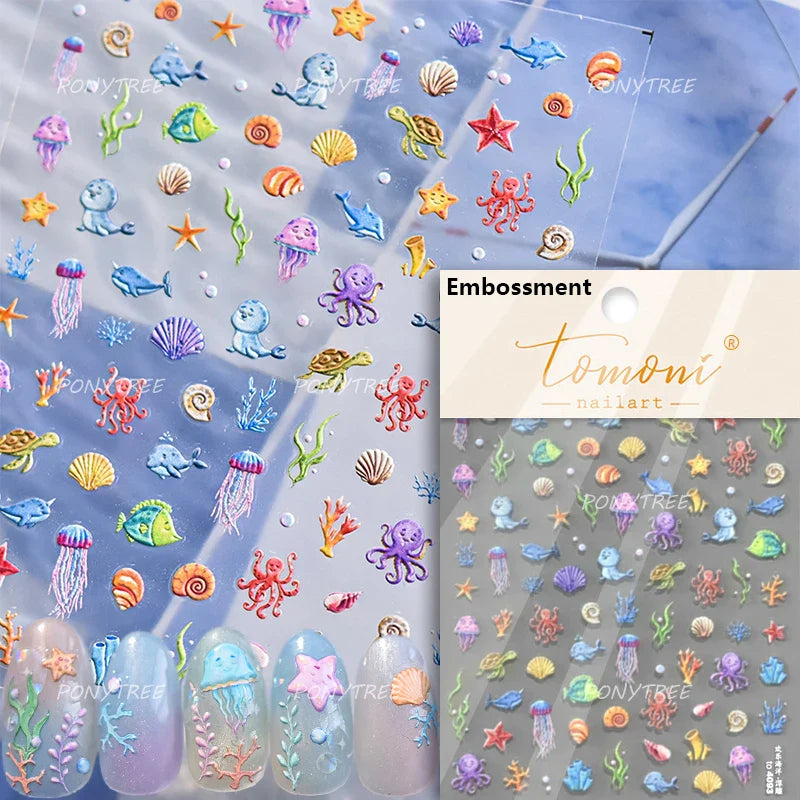 Deep Sea Animal Fish Shoal of Fish Whale Coral Dolphin Summer Beach Cute Jellyfish Bubble Bathyal Fauna Nail Art Stickers Decals (ONLINE ORDER ONLY)