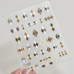 French Style Geometric Black White Square Grid Rhombus Stripe 3D Self Adhesive Nail Art Stickers Shiny Rhinestone Manicure Decal (ONLINE ORDER ONLY)