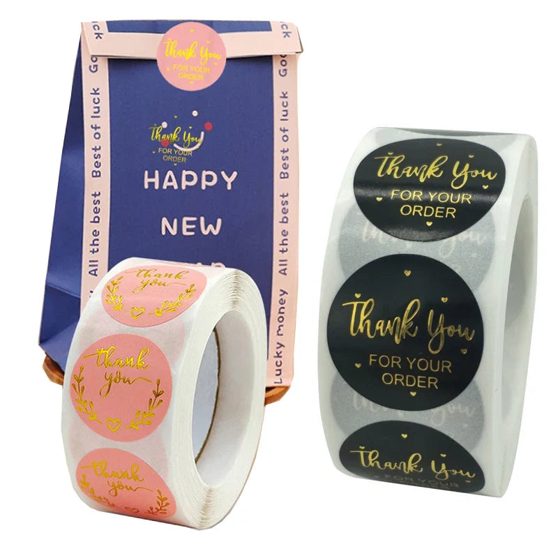 50-500pc 1inch Round Thank You Gilding Powder Sealed Sticker For Card Envelope Sealing Label Stickers Wedding Party Gift Sticker (ONLINE ORDER ONLY)