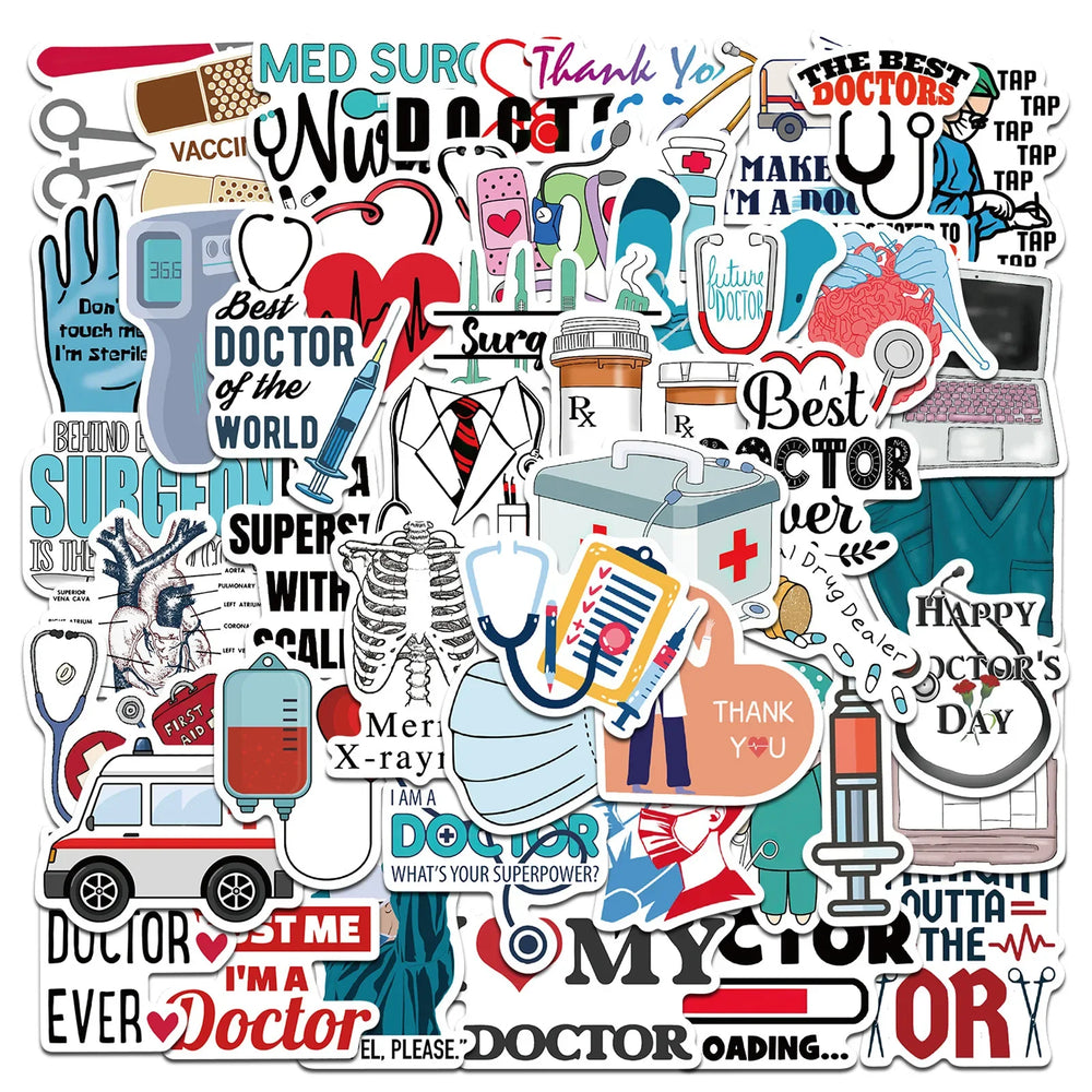 Cartoon Doctor Medical Science Stickers for Laptop Luggage Car Scrapbooking Kids Toy (Online Order Only)