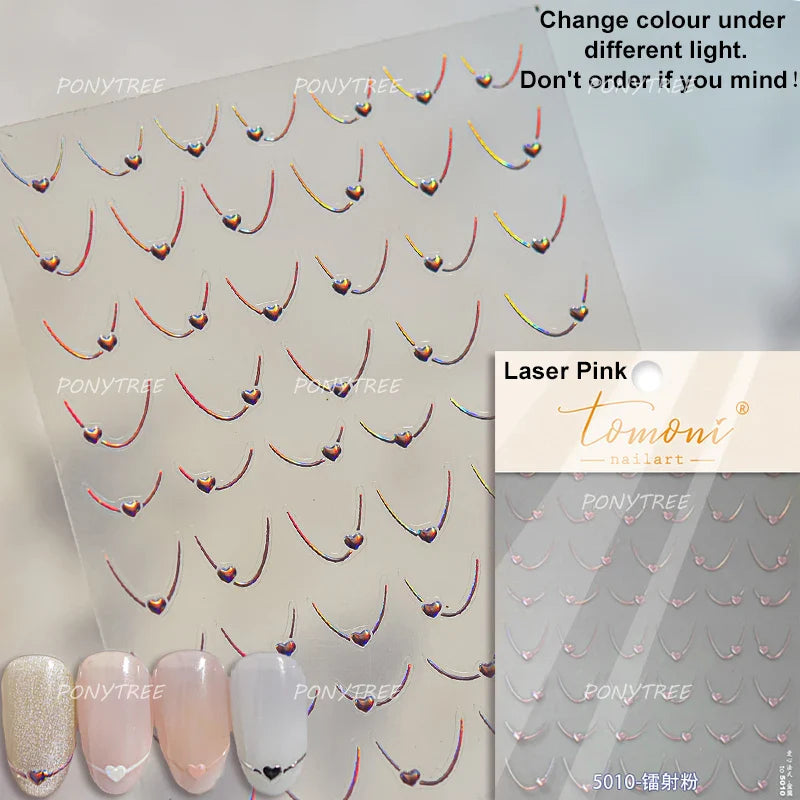 Line Love Heart Arc French Romantic Curve Punk Attitudinal Hollow Geometric Figure Adhesive Nail Art Stickers Manicure Decals (Online Order Only)