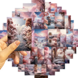 50PCS INS Landscape Pink Painting Stickers Vsco Vinyl Aesthetic Stickers for Water Bottles Waterproof Sticker for Kids Girl (Online Order Only)