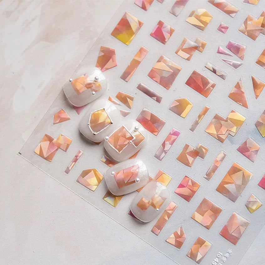 Shiny Colorful Color Block Fragment Square Fragment Grid Rhombus 3D Self Adhesive Nail Art Stickers Rhinestone Manicure Decals (Online Order Only)