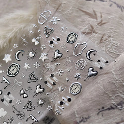 Silver Star Moon Clock Watch Cherry Love Heart Bowknot Gird Irregular Lines Dot Liquid Lava Nail Art Stickers Manicure Decals (ONLINE ORDER ONLY)