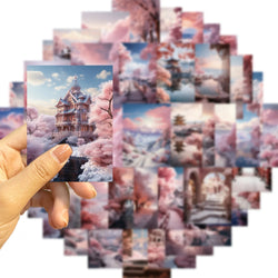 50PCS INS Landscape Pink Painting Stickers Vsco Vinyl Aesthetic Stickers for Water Bottles Waterproof Sticker for Kids Girl (Online Order Only)