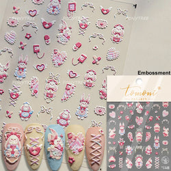 Cute Pet Creamy Rabbit Bear Dog Ribbon Bowknot Lamb Red Painted Heartbeat Flowers Adhesive Nail Art Stickers 3D Manicure Decals (Online Order Only)