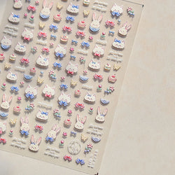 Cream Wind Cat Rabbit Kitten Bunny Bowknot Flower Butterfly Cake Cherry Tulip 5D Self Adhesive Nail Art Stickers Manicure Decals (Online Order Only)