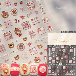 Pink Juicy Strawberry Fruit Cutting Line Ribbon Bowknot Star Happy Sweet Lovely Fruits Delicate Nail Art Stickers Manicure Decal (ONLINE ORDER ONLY)