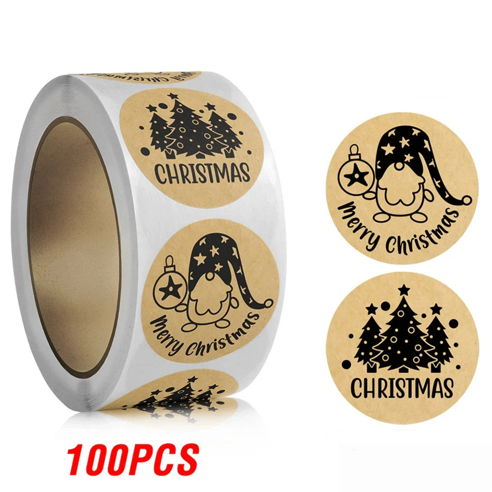 100-500pcs Brown Christmas Labels Sealing Sticker Aesthetic Kraft Paper Thank You Stationery Supply Decorative Scrapbook (ONLINE ORDER ONLY)