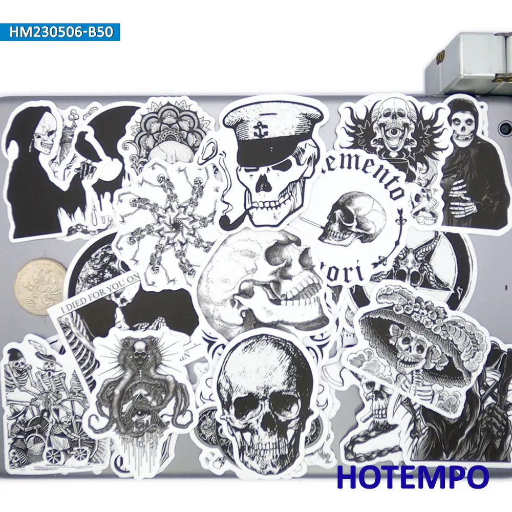 20/30/50Pieces Skeleton Style Decals Funny Demon Ghost Retro Skull Stickers for Motorcycle Car Bike Luggage Phone Laptop Sticker (Online Order Only)