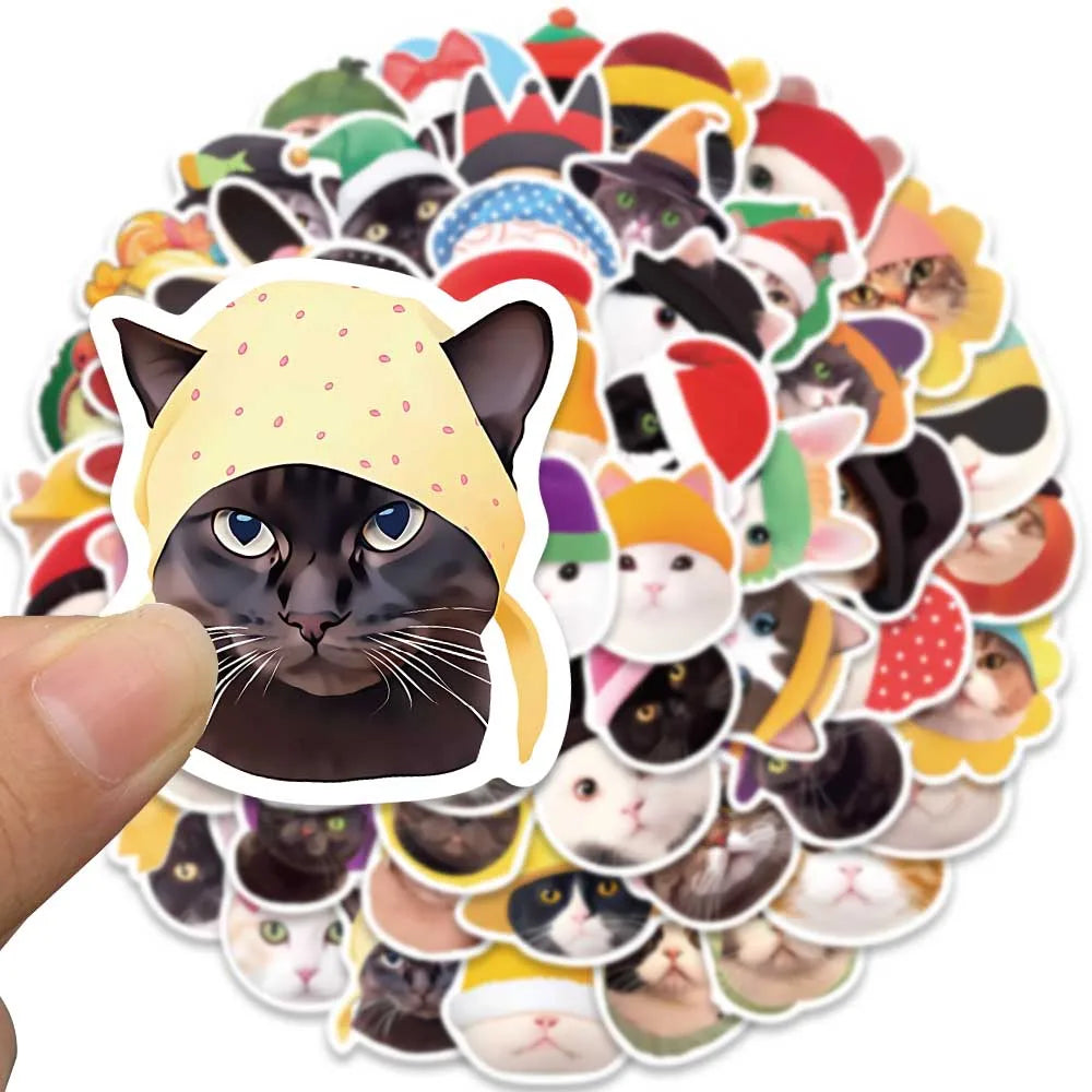 59pcs Cute Cartoon Cats in the Hat Stickers For Laptop Phone Guitar Luggage DIY Waterproof Graffiti Stationery Vinyl Decals (ONLINE ORDER ONLY)