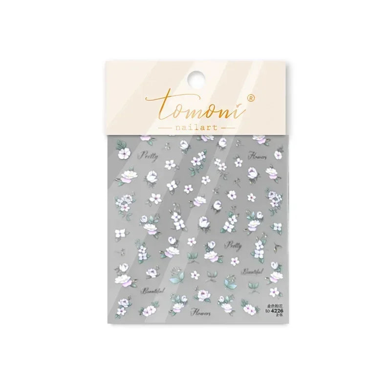 Pink Hot Stamping Flower Charm Peach Blossom Canglan Clover Daisy Pearl Self Adhesive Nail Art Decoration Sticker Manicure Decal (ONLINE ORDER ONLY)