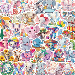 50pcs Elephant Stickers Pack Cute Animal Stickers Kawaii Stickers for Water Bottles Laptop Luggage Cartoon Waterproof Sticker (Online Order Only)