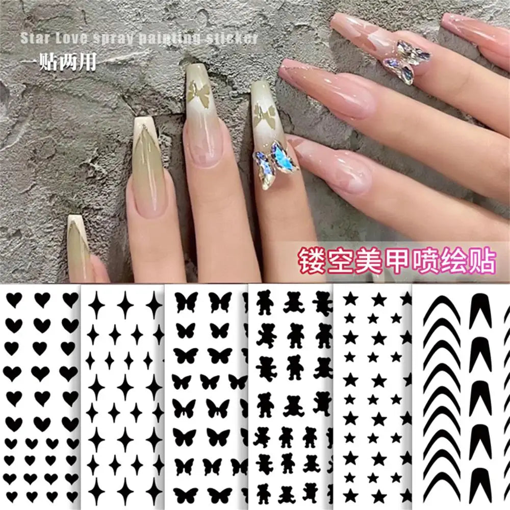 1PC Hollow Airbrush Design Nail Art Hollow Stencils Sticker Love Star Snowflake Butterfly Butterfly French Decal Slider Decors * (Online Order Only)