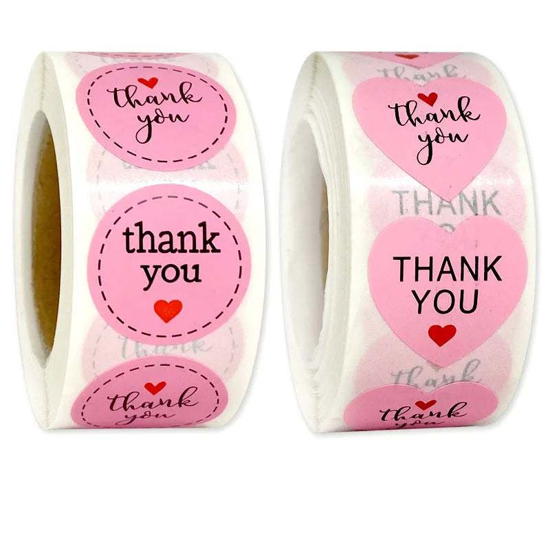 100-500PCS Heart Stickers Thank You Stickers for Business Merci Packaging Stickers Rolling Love for Packaging Decoration (ONLINE ORDER ONLY)