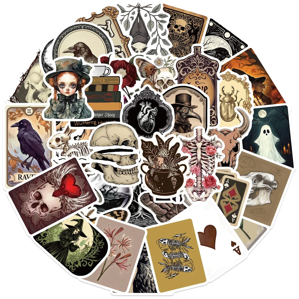 50PCS Gothic Skeleton Animal Stickers for Skateboard, Guitar, Computer, Refrigerator, Desk (ONLINE ORDER ONLY)