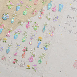 Orchid Daisy Chrysanthemum Peach Blossom Lotus Flower Vase Floral Art Fan Wintersweet Adhesive Nail Art Stickers Manicure Decals (Online Order Only)