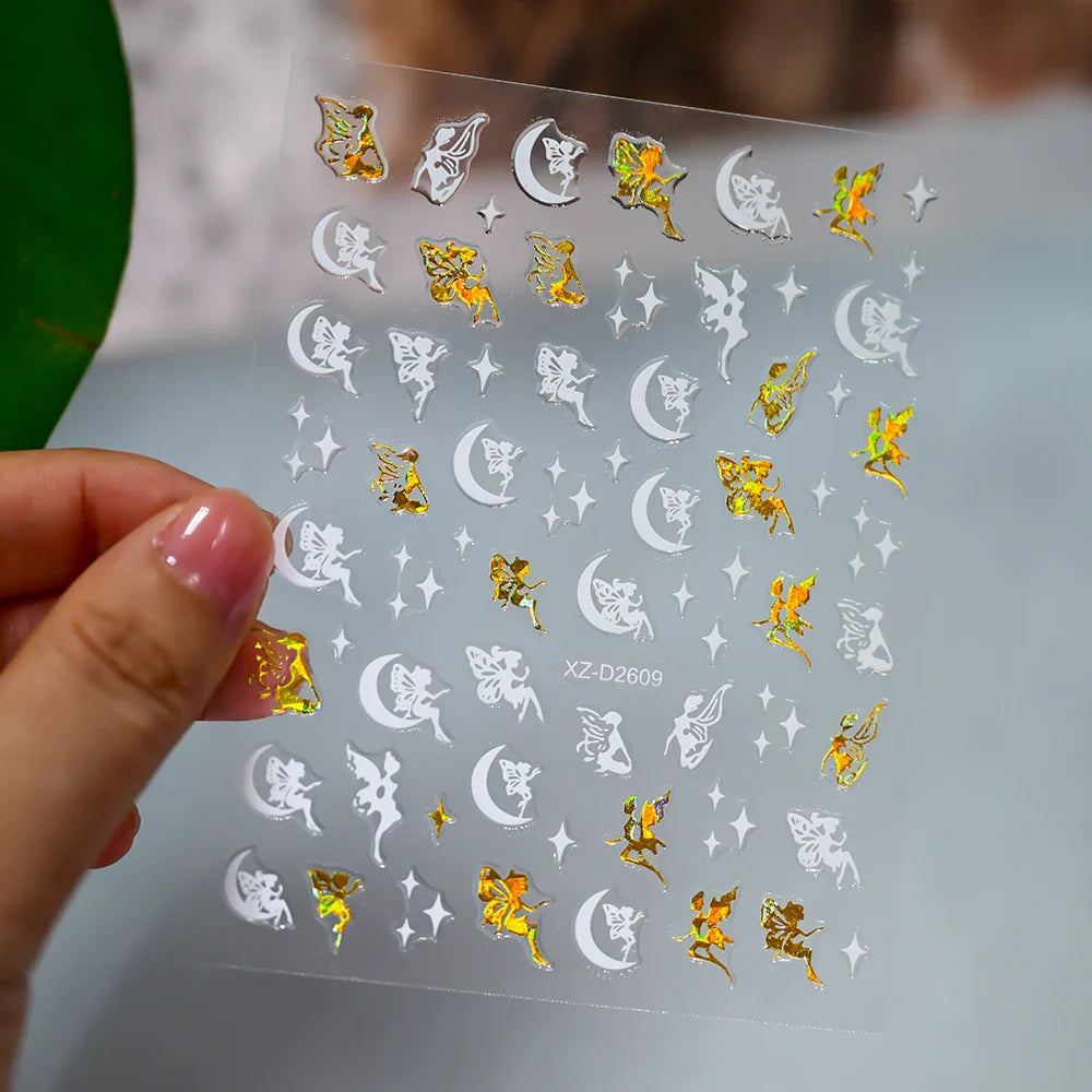 1pc Bohemian Valentine Nail Stickers 3D Self-Adhesive Fantasy Nail Art Glitter Sun, Heart, Lock, Star & Moon Designs Nail Decals (ONLINE ORDER ONLY)