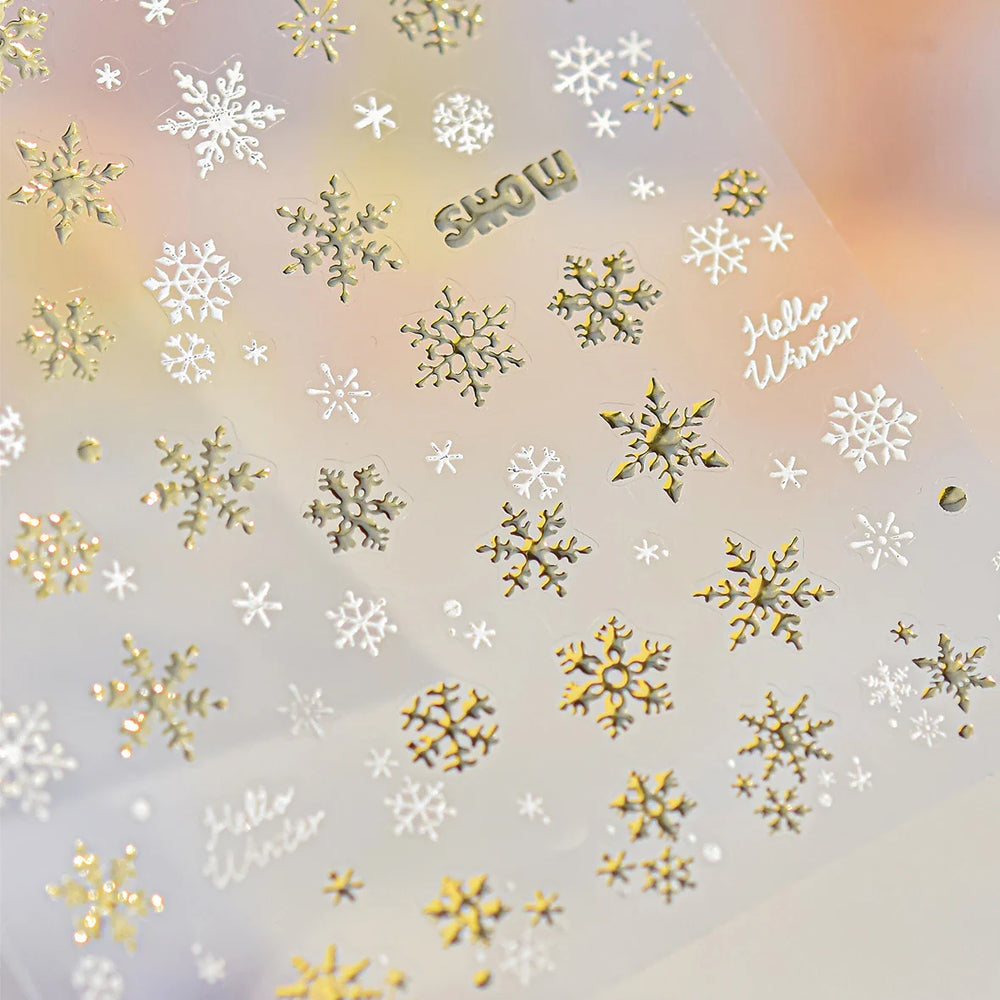 Shiny Pink Silver Hot Stamping Snow Adhesive Nail Art Sticker Snowflake Rhinestone Manicure Decal Nail Supplies for Professional (Online Order Only)