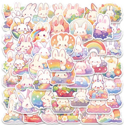 50PCS Cute Rainbow Bunny Rabbit Stickers for Bike, Bottle, Suitcase, Scrapbooking, Kids Gift (Online Order Only)
