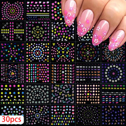 30pcs 3D Flowers Design Nail Art Stickers Colorful Floral Bow Tie Heart Butterfly Design Nail Decals Spring Summer Nail Supplies (Online Order Only)