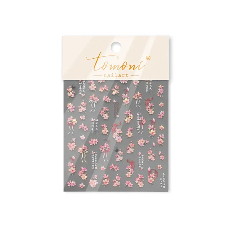 Pink Peach Blossom Flower White Pear Romantic Archaistic Swallow Window Adhesive Nail Art Stickers Rhinestone Manicure Decals (ONLINE ORDER ONLY)