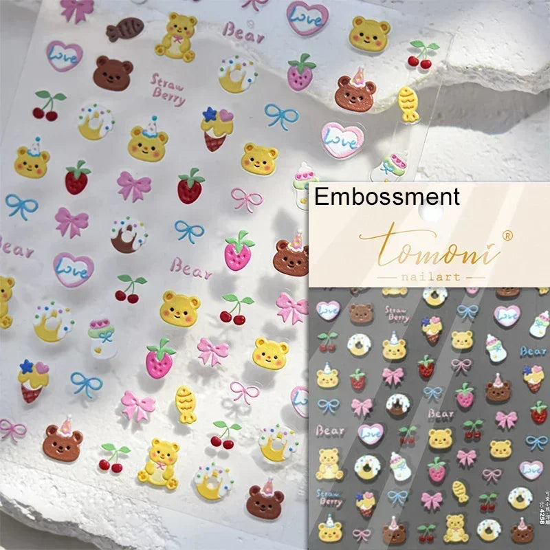 Bowknot Bear Cake Chocolates Food Star Cherry Apple Cook Love Heart Adhesive Nail Art Sticker Rhinestone Reliefs Manicure Decal (ONLINE ORDER ONLY)