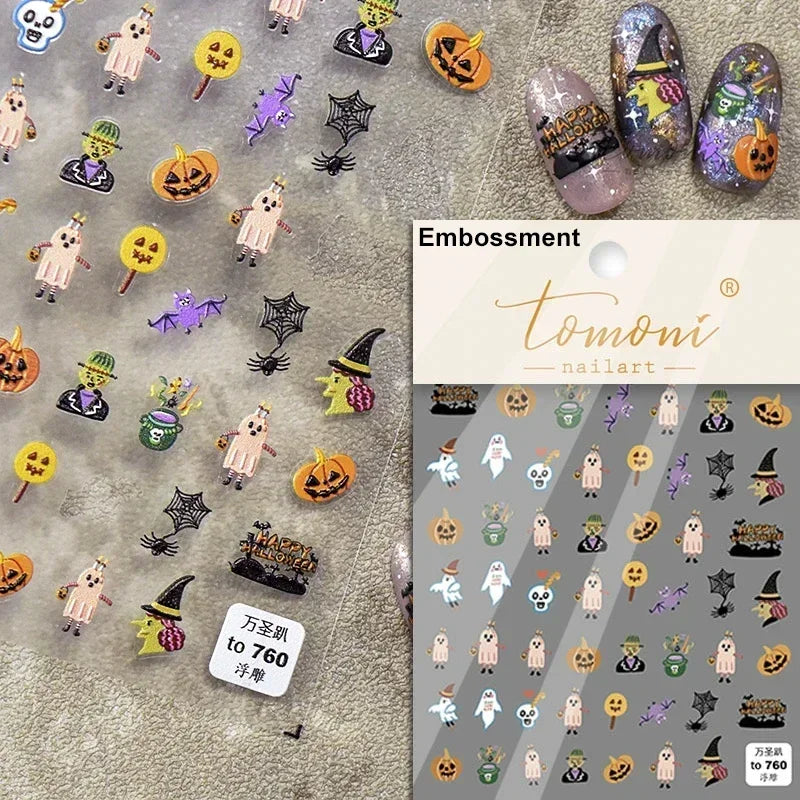 Gothic Dark Spider Butterfly Cross Flame Wings Halloween Horror Rose Flower Rabbit Pumpkin Bear Nail Art Stickers Manicure Decal (ONLINE ORDER ONLY)