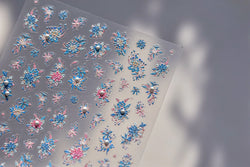 Delicate Shiny Pink Flower Blue Hairpin with Flower Decoration Self Adhesive Nail Art Stickers Pearl Rhinestone Manicure Decals (Online Order Only)