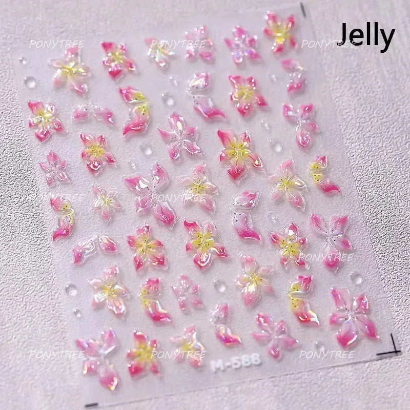 Romantic Cherry Blossom Sakura Flower Petal Leaf Self Adhesive Nail Art Stickers Rhinestone Shiny Flat Petalage Manicure Decals (ONLINE ORDER ONLY)