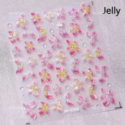 Romantic Cherry Blossom Sakura Flower Petal Leaf Self Adhesive Nail Art Stickers Rhinestone Shiny Flat Petalage Manicure Decals (ONLINE ORDER ONLY)