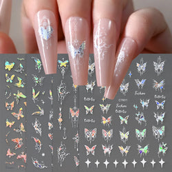 1pcs Butterfly Floral Nail Art Stickers Magic Shell Light Laser Black/White Nail Decoration Butterfly Slider Manicure Ornaments* (Online Order Only)