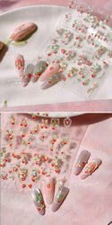 Strawberry Retro Lace Border  Flower Lovely Fruit Pearl Pendant Leaves Self Adhesive Nail Art Stickers Manicure Decal Wholesale (Online Order Only)