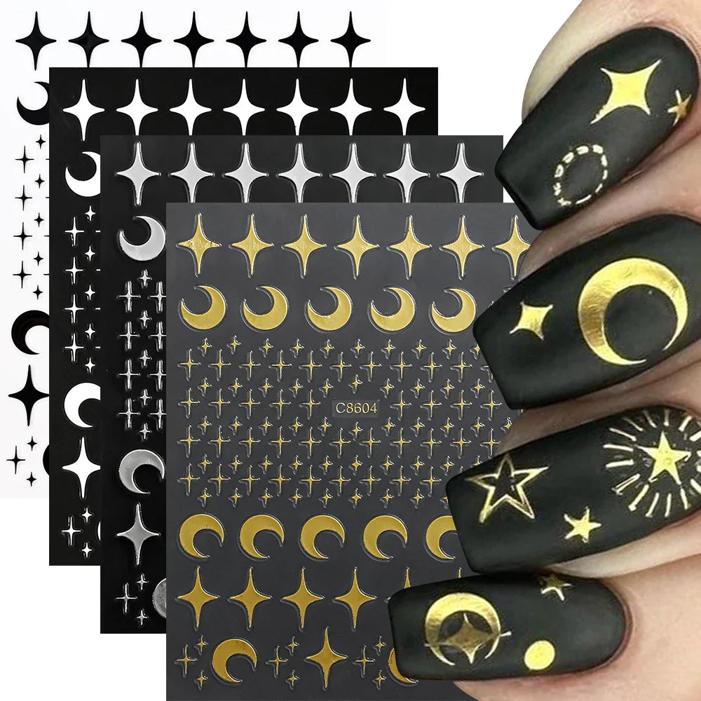 4pcs Roman Letter Design Nail Stickers Golden/Silvery/Black/White Alphabet Design Self Adhesive Decal English Words DIY Manicure (Online Order Only)